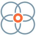 Icon of four interconnected circles with another circle in the middle. Icon of four interconnected circles with another circle in the middle.