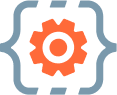 Icon of a gear inside of brackets. Icon of a gear inside of brackets.