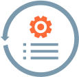 Icon of a gear and a list inside of a circular arrow. Icon of a gear and a list inside of a circular arrow.