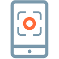 Icon of a mobile phone with a camera capture icon on the screen. Icon of a mobile phone with a camera capture icon on the screen.