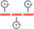 Icon depicting an automated workflow. Icon depicting an automated workflow.